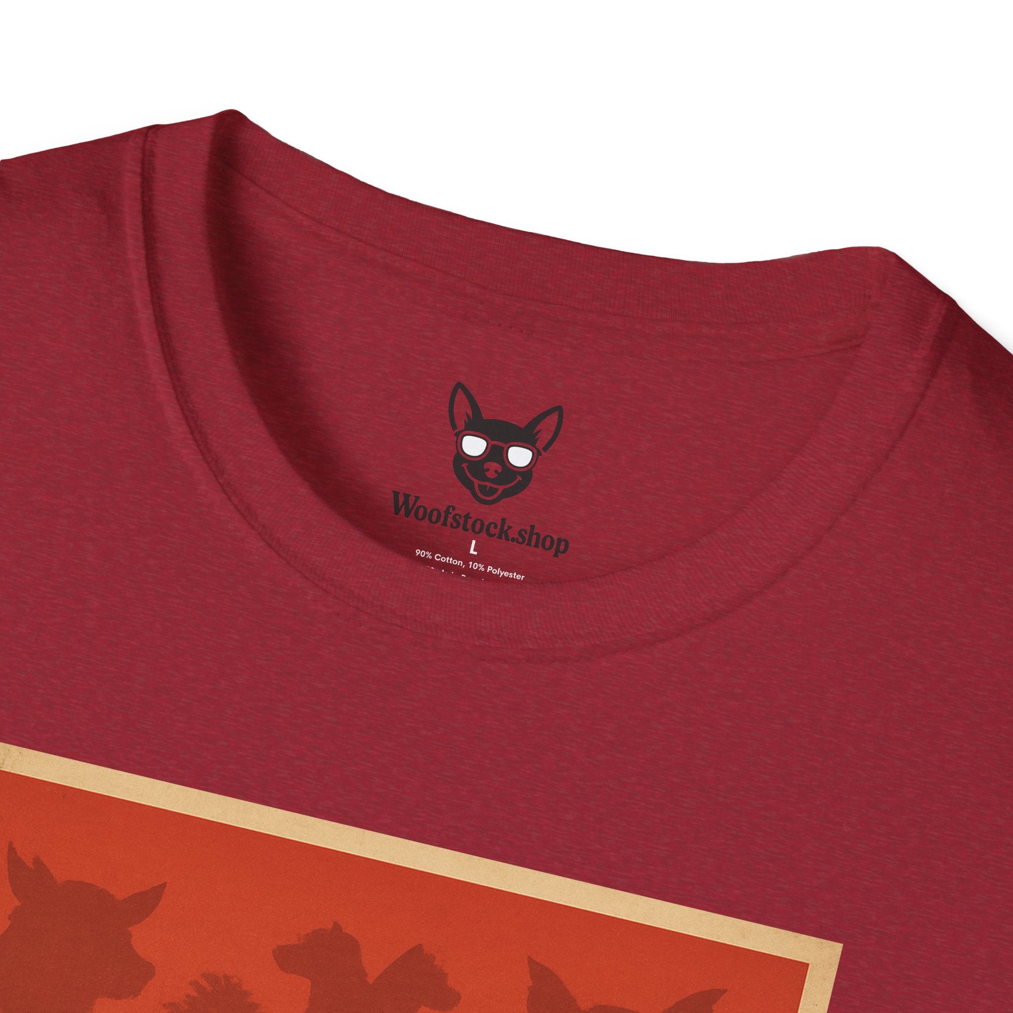 Jurassic Park Movie Poster Dog Parody Unisex Softstyle T-Shirt -- Funny Dog Movie Tee for Film and Dog Lovers